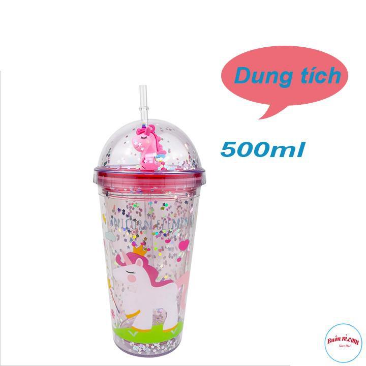 Bình Nước Khủng Long 3D Kim Tuyến Dung Tích 500ml Xinh Xắn 00653