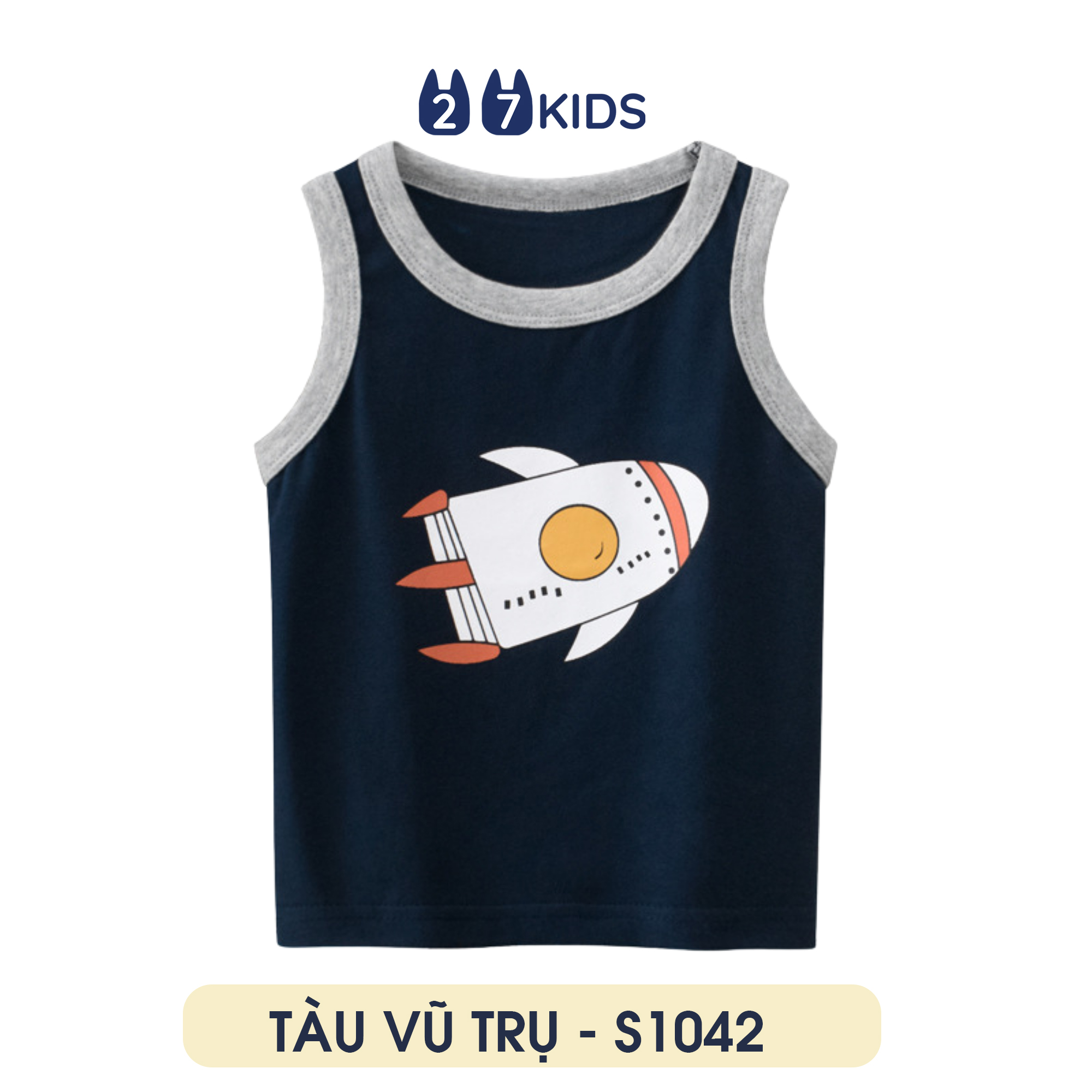 Áo ba lỗ bé trai 27Kids áo thun sát nách TÀU VŨ TRỤ S1042