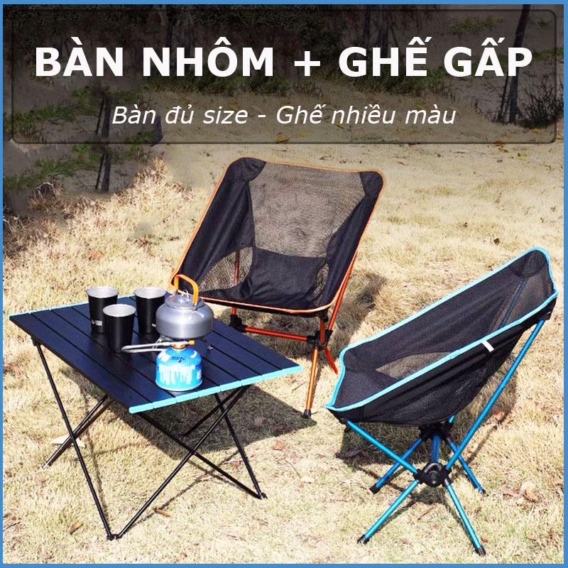 Bàn ghế nhôm gấp gọn dã ngoại camping siêu tiện lợi, bàn ghế picnic tiện dụng, dụng cụ cắm trại