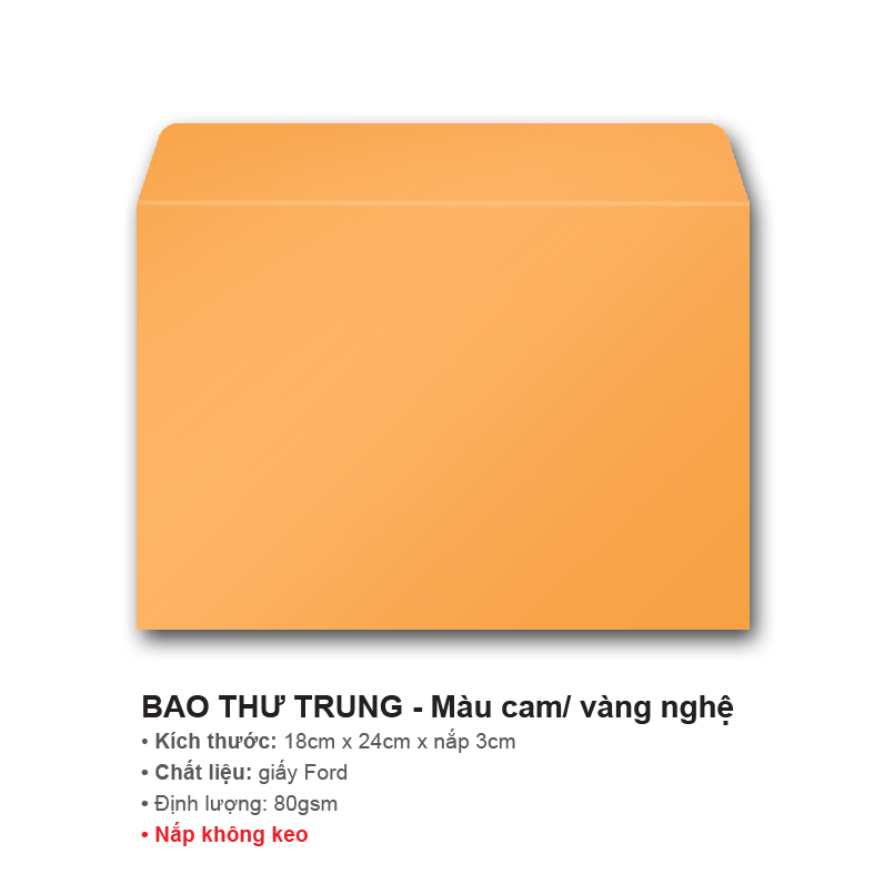 Bao thư  A5 màu cam/ vàng nghệ - 18x24 cm - 100 CÁI/ XẤP - NẮP KHÔNG KEO