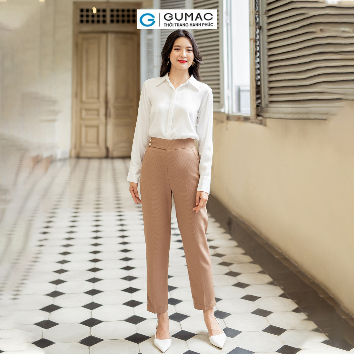 Quần tây nữ ống đứng phối 2 nút công sở tôn dáng thanh lịch thời trang GUMAC QD07051