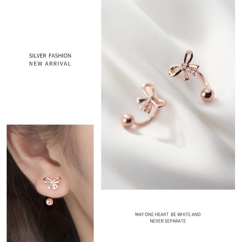 Khuyên tai bạc Ý s925 khảm hình nơ rỗng xinh tươi G6467 - AROCH Jewelry
