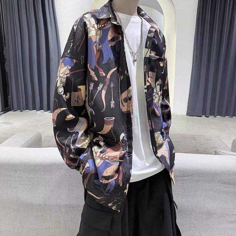 Áo Sơ Mi Nam Tay Dài Form Rộng In Họa Tiết Thời Trang 2 Màu