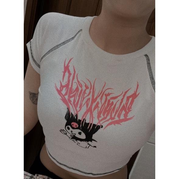 áo croptop chỉ nổi hình Kuromi phong cách Gothic