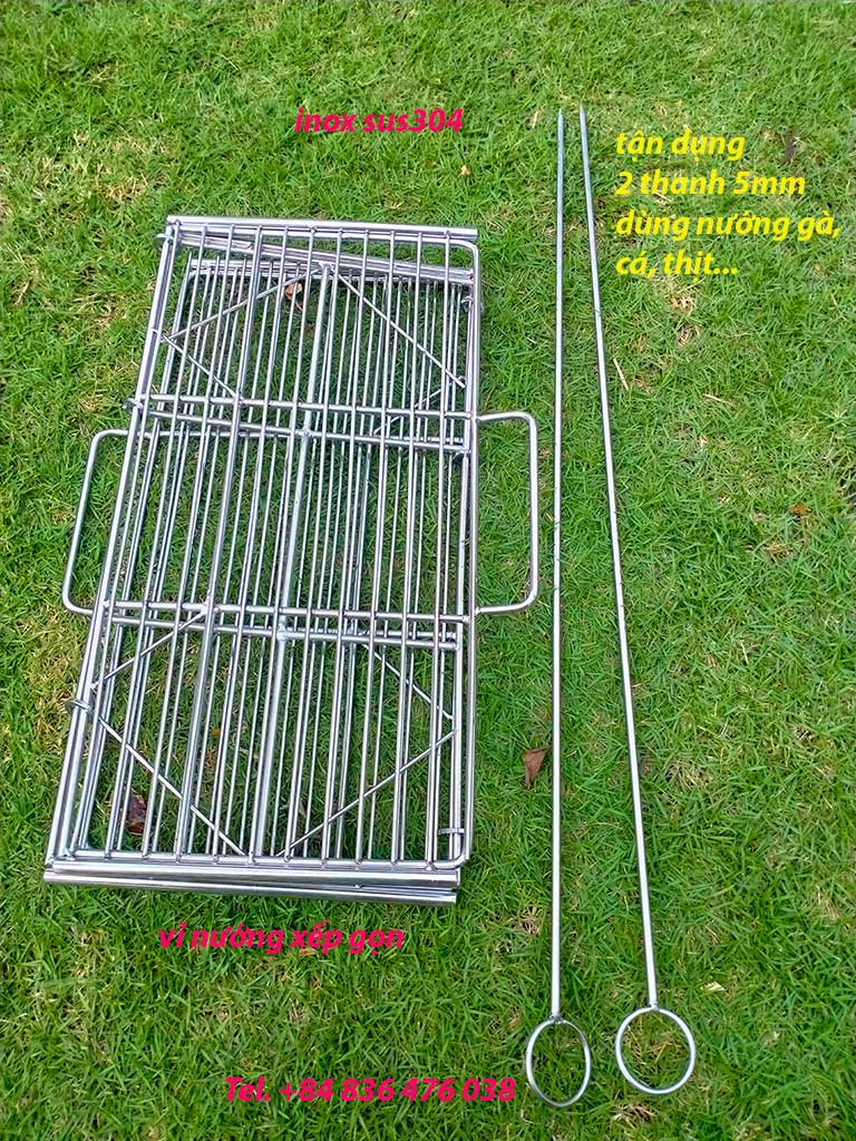 Vỉ nướng inox sus304 gấp gọn, xếp gọn - hoàn ngay 200% nếu bị gỉ sét - kích thước 41.5cm x 62cm dày 8mm