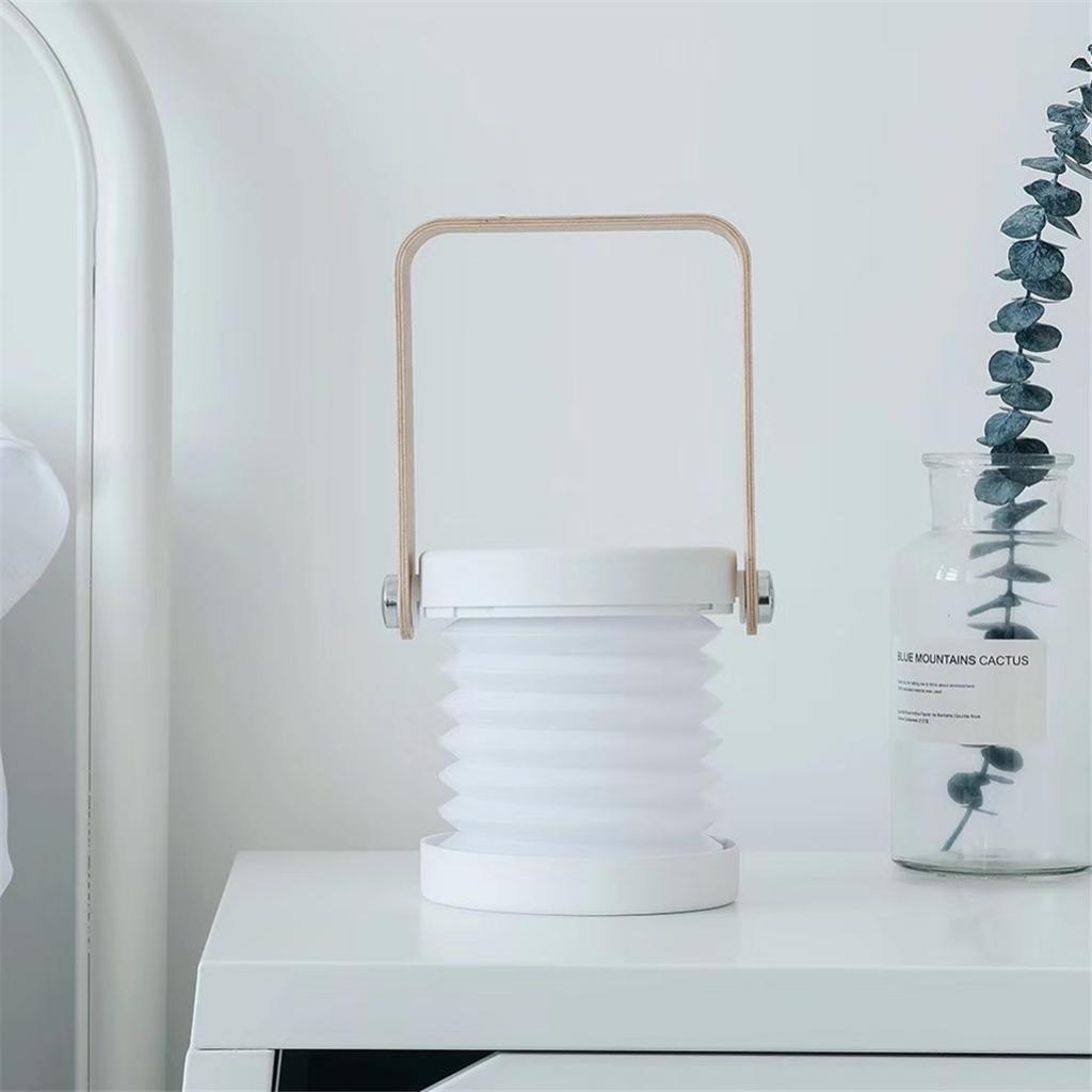 Creative Wooden Handle Portable Lantern Foldable Charging Table Light White