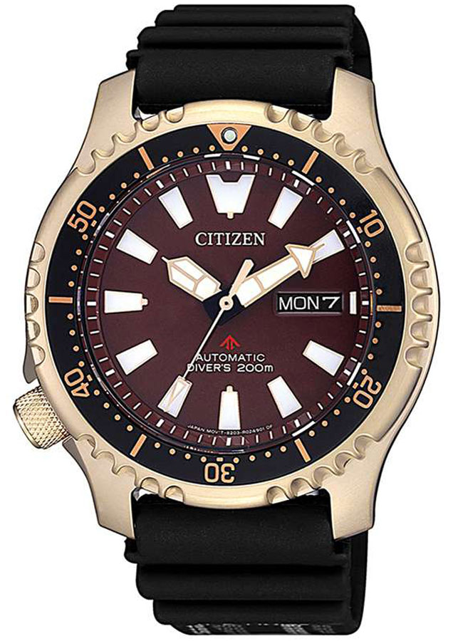 Đồng Hồ Citizen Nam Cơ-Automatic Dây Cao Su NY0083-14X - Mặt Nâu Đỏ