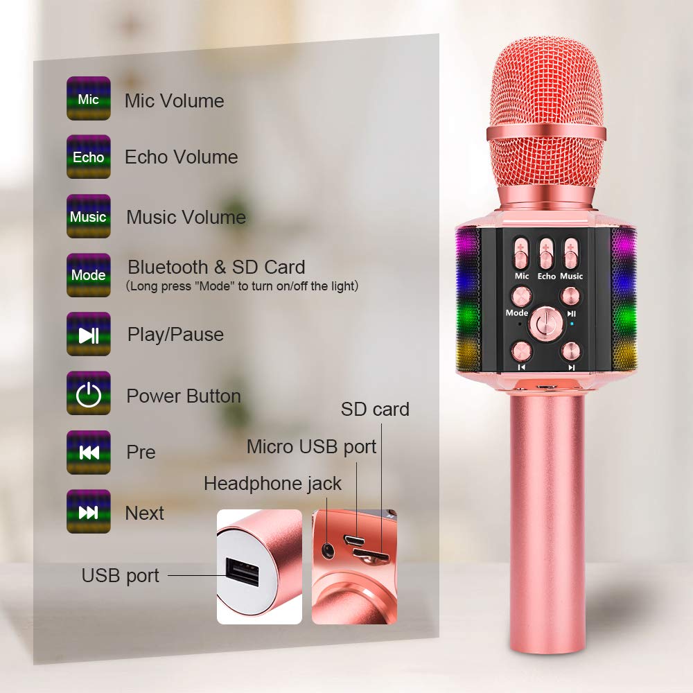 Microphone Karaoke Portable Bluetooth Không Dây Wireless Loa Speaker Đèn Led 4 in 1 cho Máy Hát Android IOS PC Tablet Bonaok