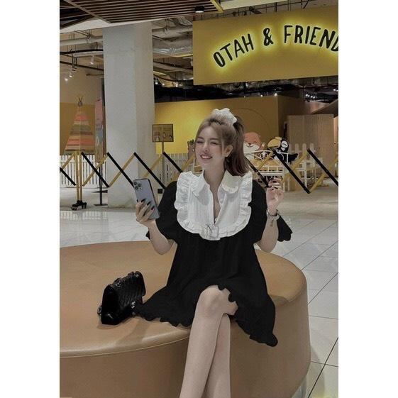 ĐẦM BABYDOLL CỔ SƠ MI CÓ BÈO NHÚNG TAY NGẮN BOCHUN DÁNG NGẮN PHỒNG CHO CÁC BÁNH BÈO NHÀ MEOWSHOP