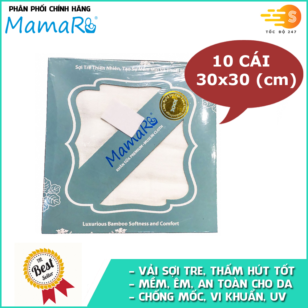 Bộ 10 cái khăn sữa vải sợi tre cho bé 30x30 Mamaru MA-KS30X30 - Diệt khuẩn, hút ẩm tốt, kháng tia UV