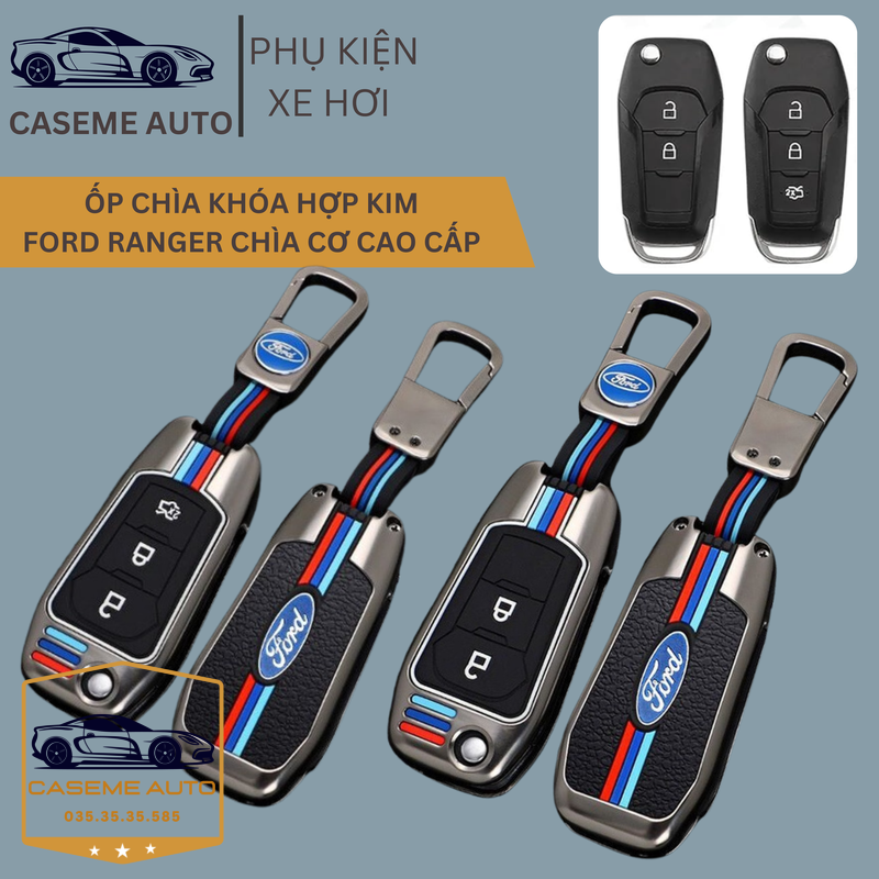 Ốp Chìa Khóa Hợp Kim Ford Ranger XLS, XLT (2019-2024), Wildtrak (2015-2018) Chìa Cơ 2 Nút , 3 Nút - Hàng Nhập Khẩu