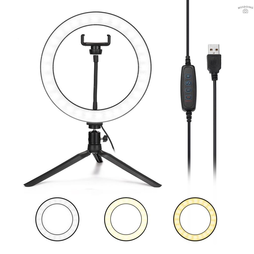 Đèn Led Tròn 10 "Có Thể Điều Chỉnh Độ Sáng Kèm Giá Đỡ Điện Thoại Tiện Dụng