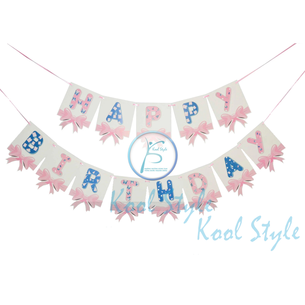 Dây Cờ Happy Birthday Nơ Hồng - Kool Style