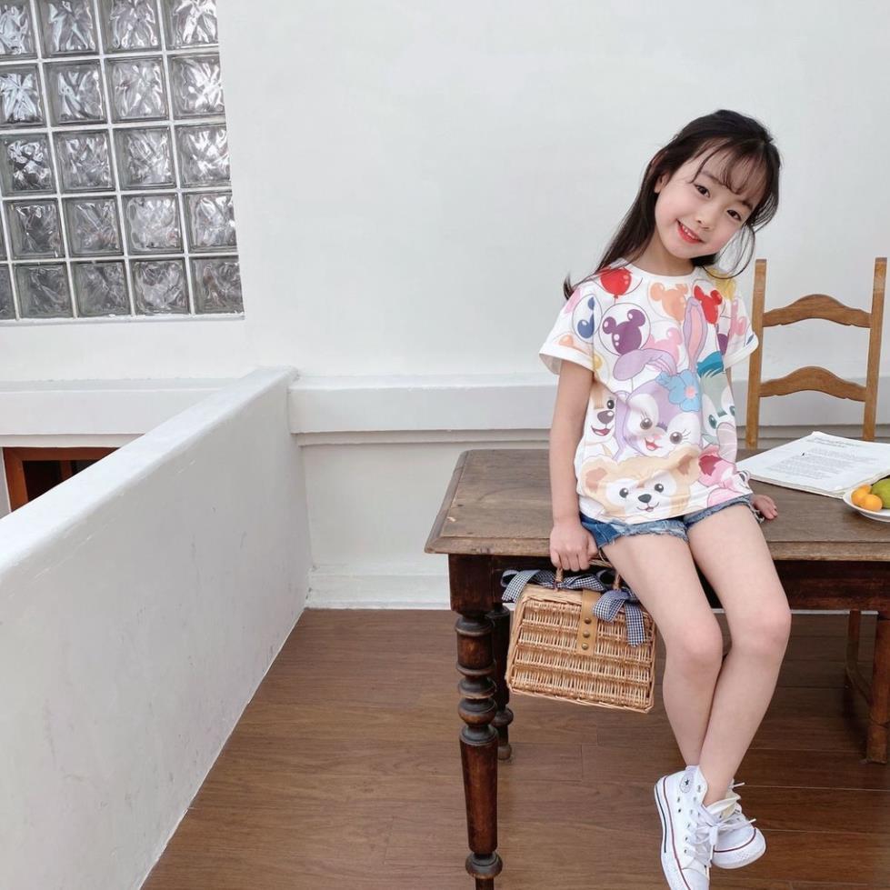 IATG5 Size 90-130 (9-25Kg) Áo thun cho bé gái, kiểu dáng cổ tròn Hàng Quảng Châu Thời trang trẻ em