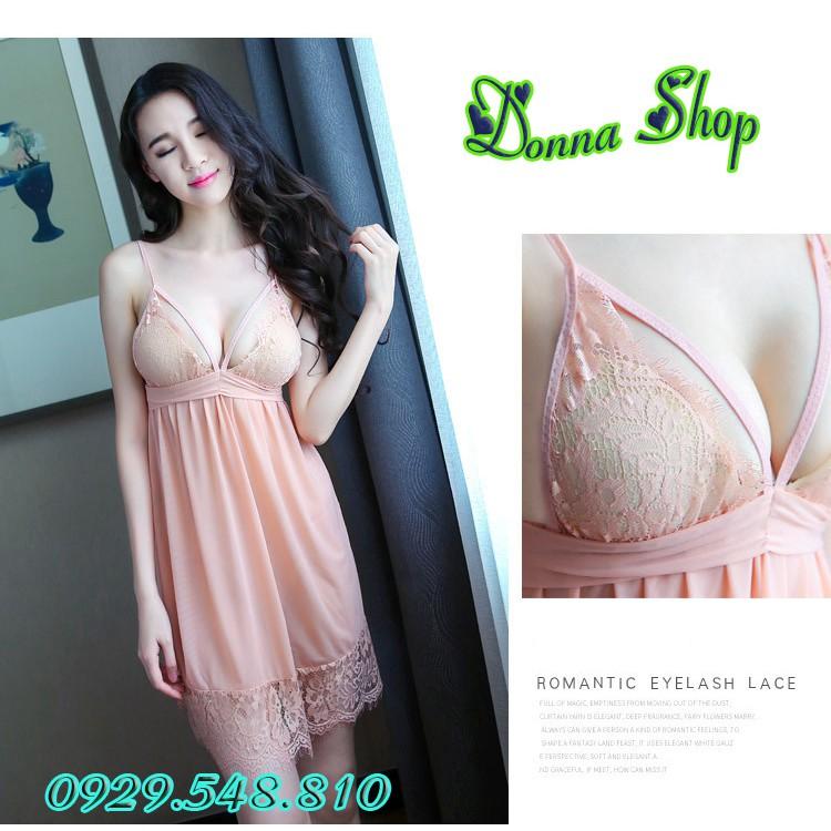 Váy ngủ sexy - Chất liệu voan ren mềm mịn - Mã DN07 màu hồng