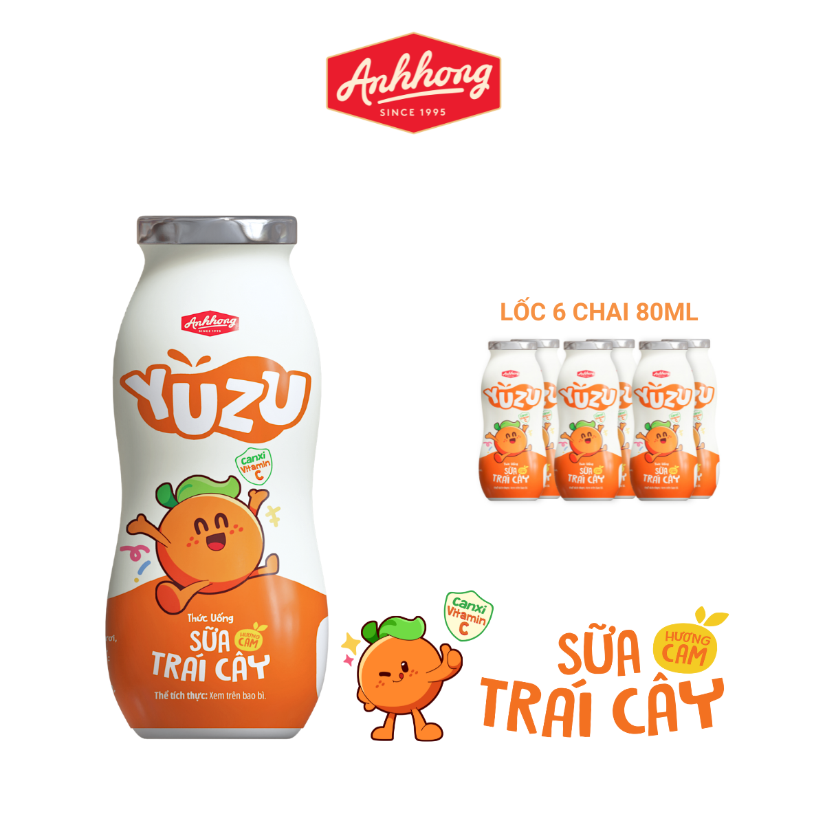 Sữa trái cây Yuzu Ánh Hồng hương trái cây đủ vị cho bé bổ sung Vitamin C - Lốc 6 chai x 80ml
