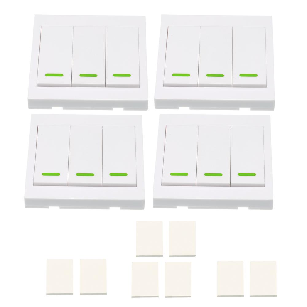 4PCS eWeLink Push Button Wall Light Switch Remote Controller 3 Gang 86 Type ON/Off Switch Panel 433MHz Wireless RF Remote Control Transmitter with Stickers Free Position Flexible For Home Living Room Bedroom