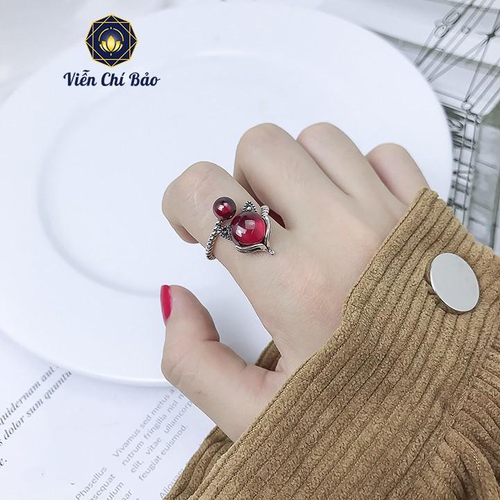 Nhẫn bạc nữ hồ ly đỏ bạc s925 phong cách thời trang Ulzzang Unisex Viễn Chí Bảo N000439