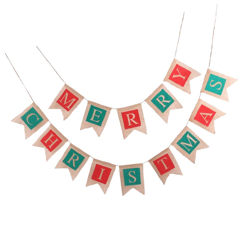 Merry Christmas Burlap Bunting Banner Garland Sign For Christmas