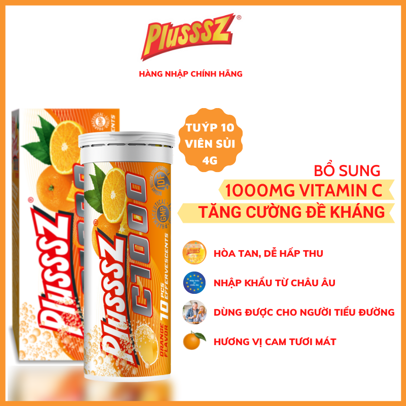 Viên sủi Plusssz C1000 bổ sung 1000mg vitamin C hỗ trợ tăng cường sức đề kháng, vững vàng sức khỏe - nhập khẩu chính hãng