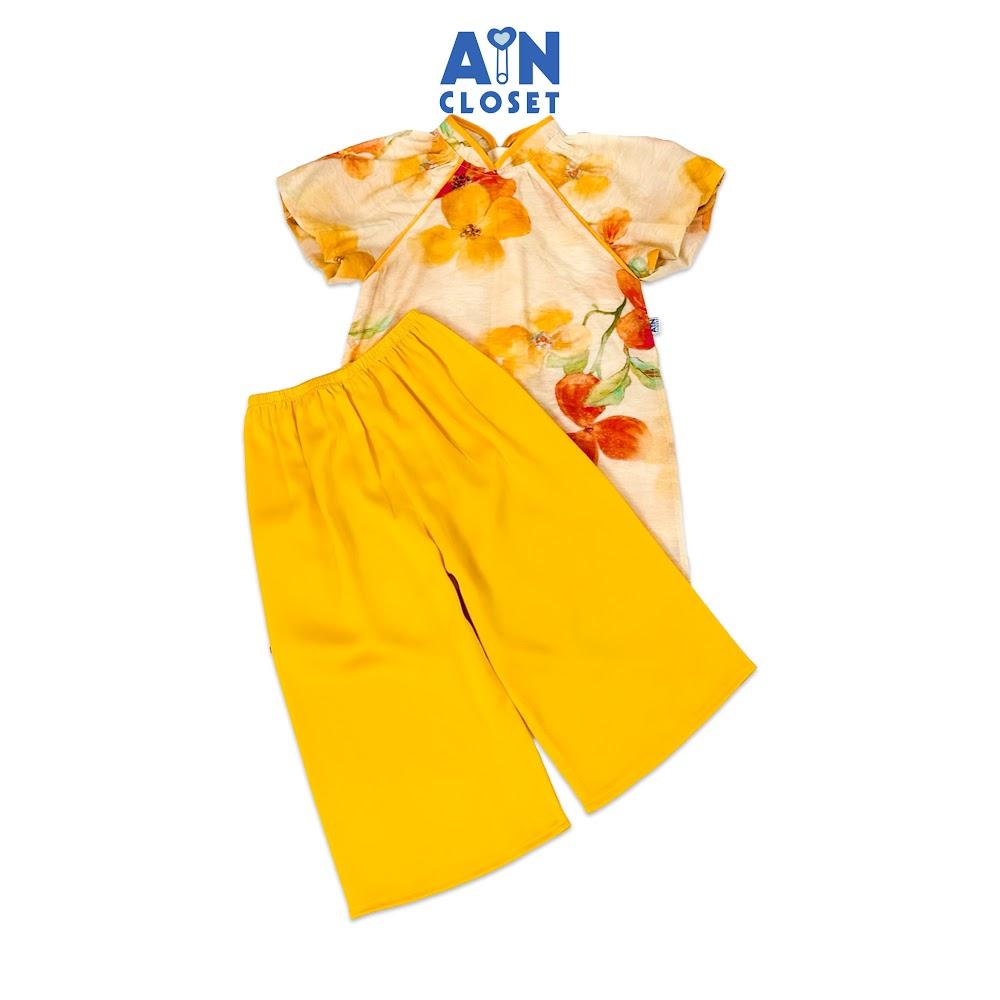 Bộ Áo Dài bé gái họa tiết hoa Quế Trúc Vàng Cam lụa tơ - AICDBGITMO6P - AIN Closet