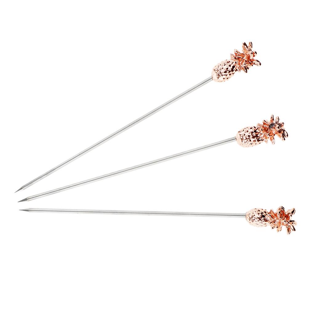 3X Stainless Steel Cocktail Picks Martini Fruit Stick For Party
