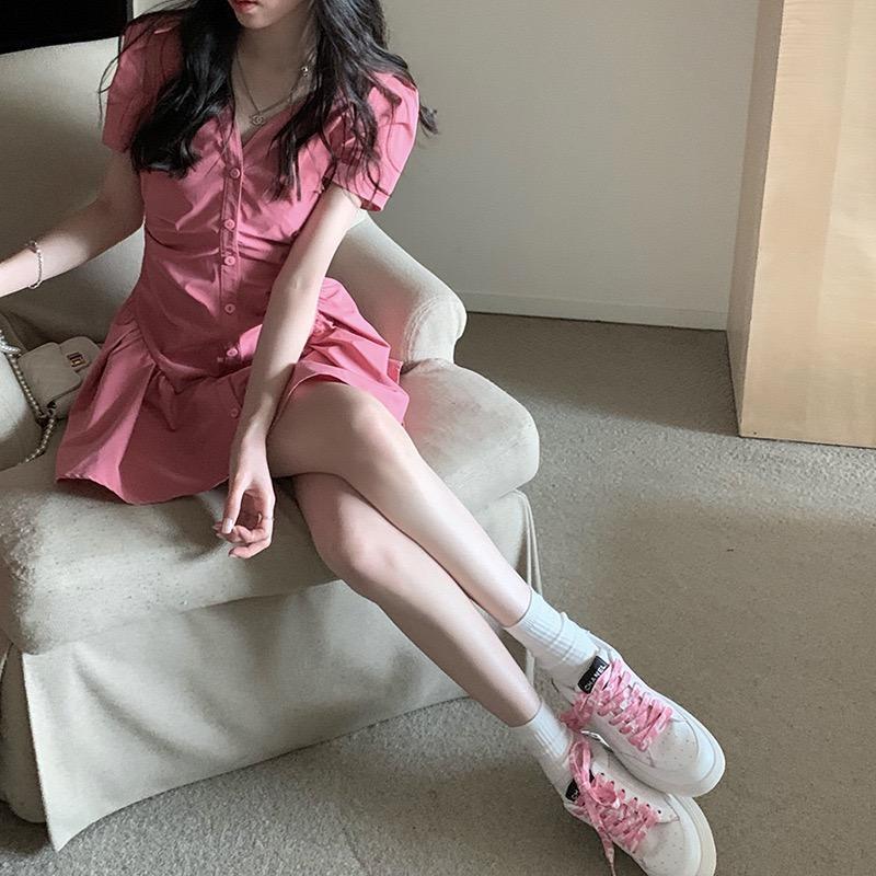 MS750 Váy đầm sơ mi cổ bẻ xếp ly eo đuôi cá