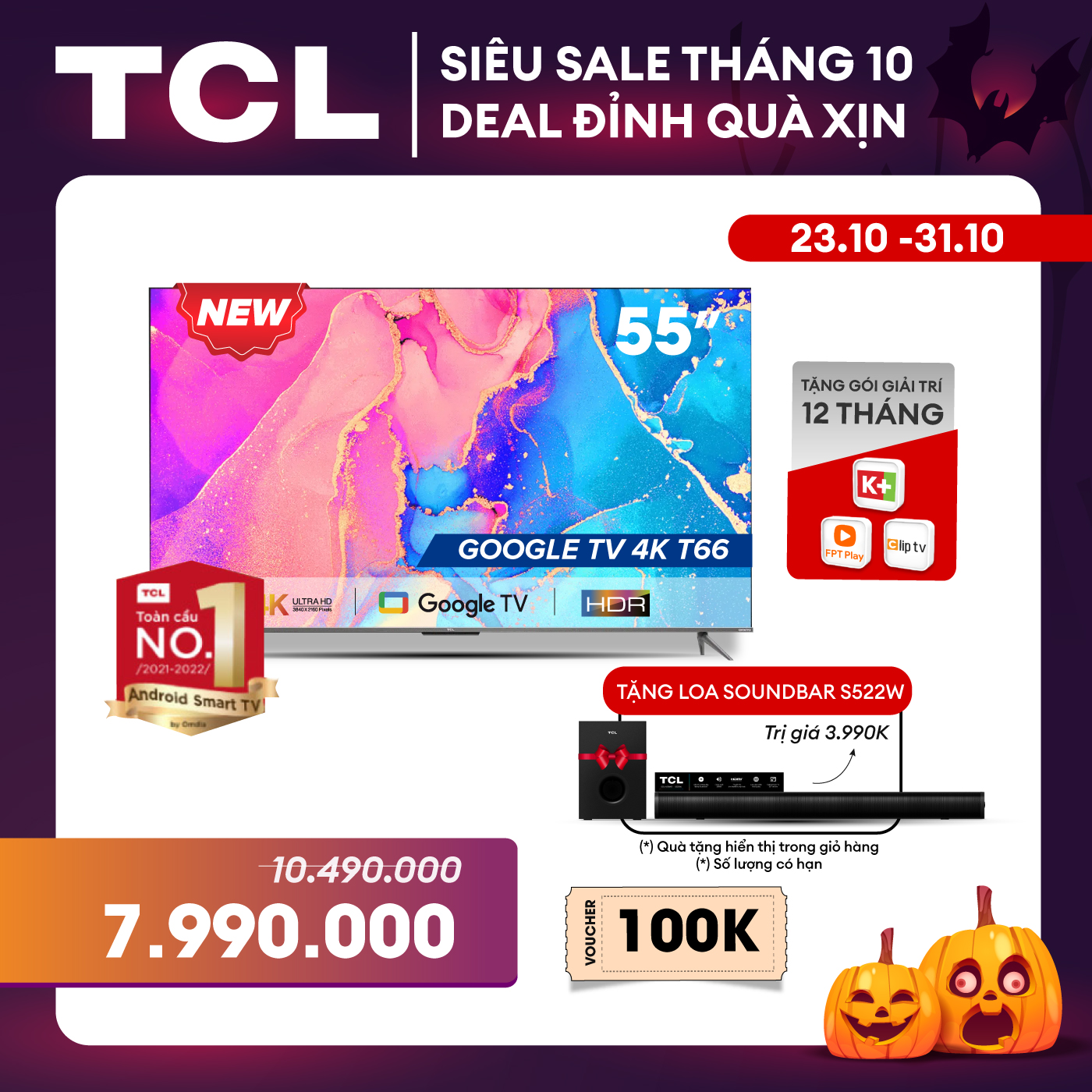 [Sản phẩm mới nhất 2022] GOOGLE Tivi 55'' 4K HDR - 55T66 - Gam Màu Rộng  Dolby Audio - Tivi Giá Rẻ Chất Lượng - Bảo Hành 2 Năm - Hàng chính hãng