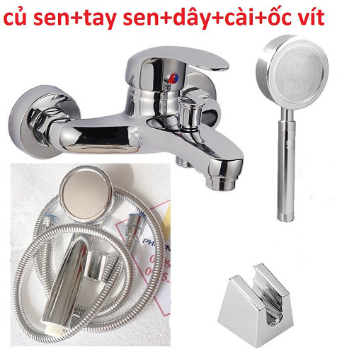 Bộ Sen Tắm Nóng Lạnh Trọn Bộ Gồm Củ Sen, Tay Sen Tăng Áp Nhôm, Dây Sen Dài 1,4m, Cài Sen, Ốc Vít Đầy Đủ