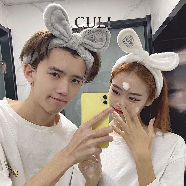 Băng đô rửa mặt, Bờm cài tóc nơ thêu chữ style Hàn Quốc xinh xắn cho nữ