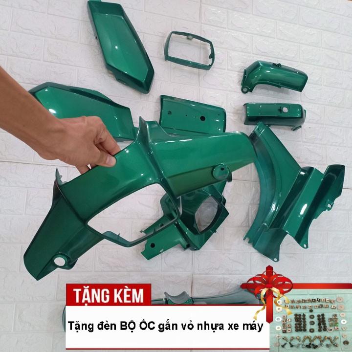 Dàn áo xe dành cho Honda-Dream II nhựa ABS nguyên sinh cao cấp màu Xanh, tặng kèm bộ tem và bộ ốc theo xe