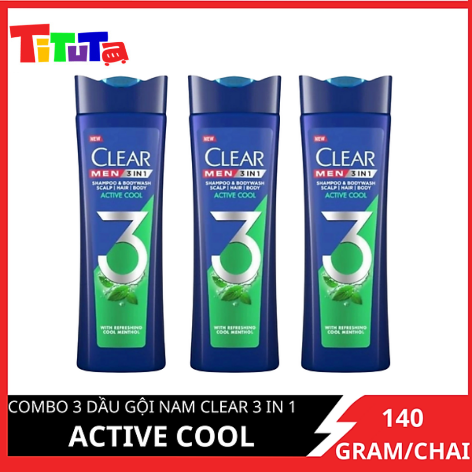 Combo 3 Dầu Gội Nam Clear 3 In 1 Active Cool 140g