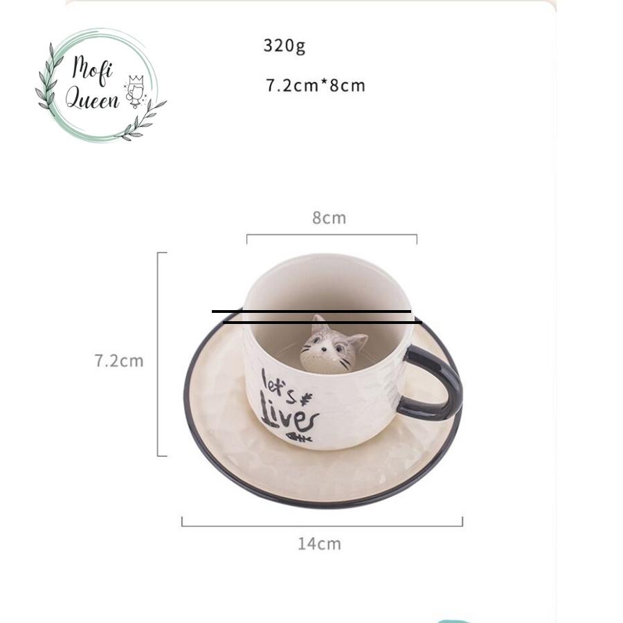Ly sứ có tượng mèo bên trong cute, Ly sứ hinh mèo uống nước, Quà lưu niệm