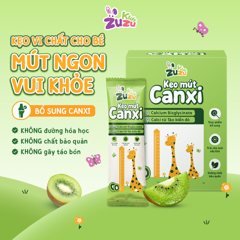 ZuZuKids Kẹo Mút Vi Chất Bổ Sung Canxi Cho Bé Vui Khỏe - Dây 10 que &amp; Hộp 20 que