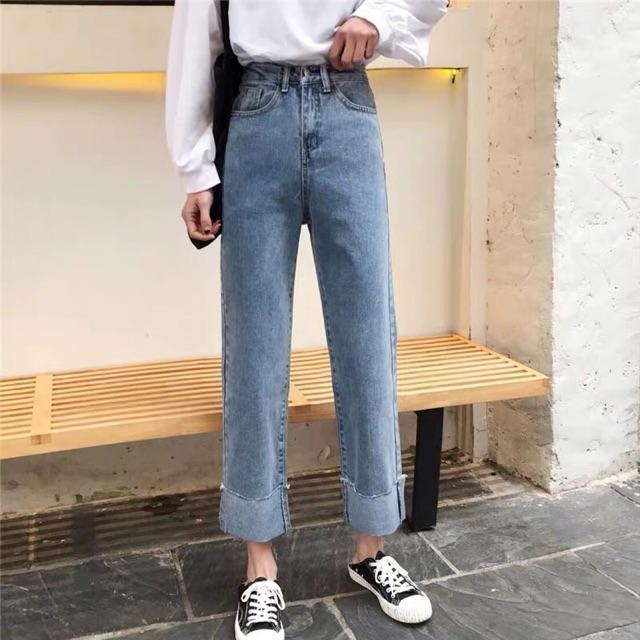 QUẦN JEANS ỐNG RỘNG GẤP ỐNG LƯNG CAO