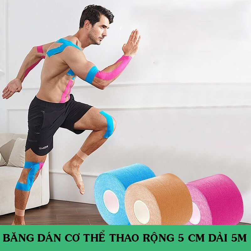 Băng dán cơ thể thao 5cmx5m,giúp ổn định,nhanh phục hồi cơ bắp