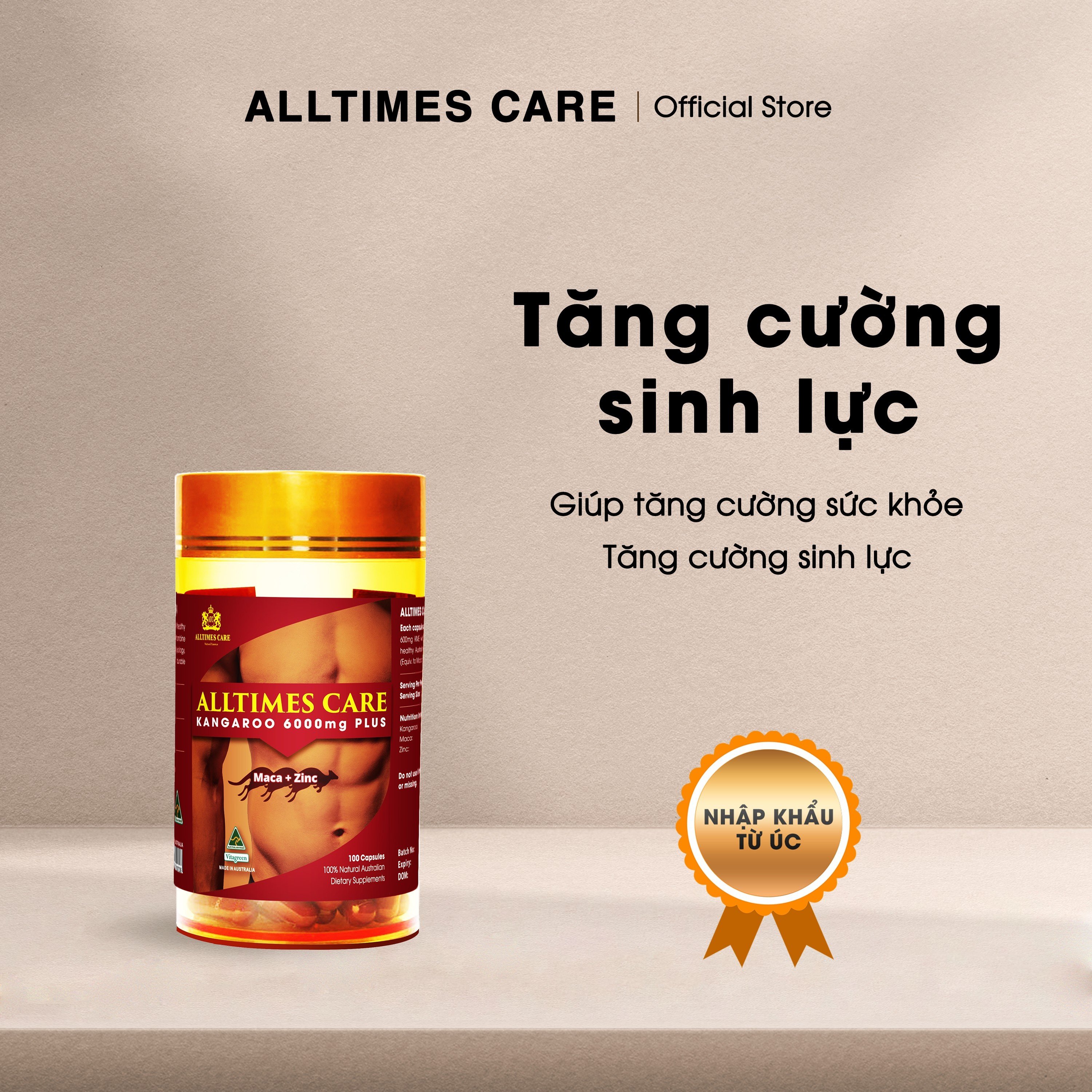 Thực phẩm bảo vệ sức khỏe hỗ trợ tăng cường sinh lực nam giới ALLTIMES CARE KANGAROO 6000mg PLUS - Hộp 30 viên