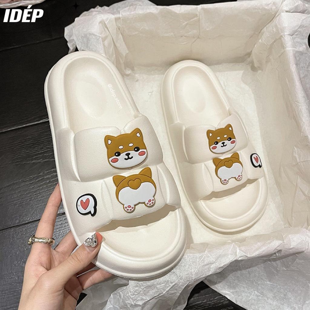 Dép Bánh mì hình vuông Cún Corgi cao 3cm nữ quai ngang chất EVA siêu nhẹ iDÉP- DL267