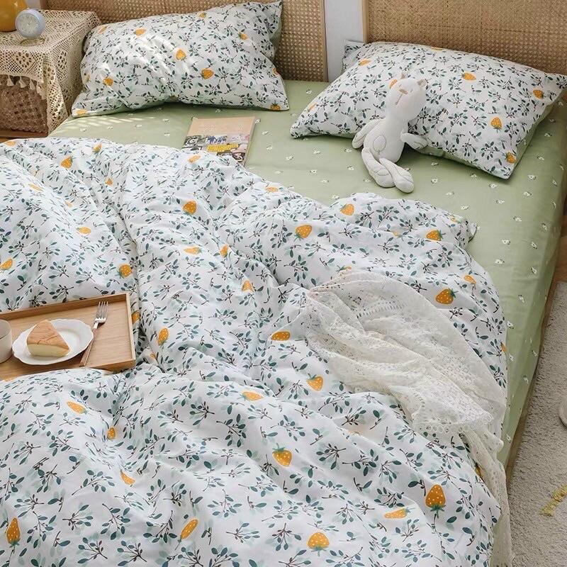 Set Cotton Living 100%cotton Hàng Nhập Khẩu Cao Cấp 4 Món Lá Dâu Nhí