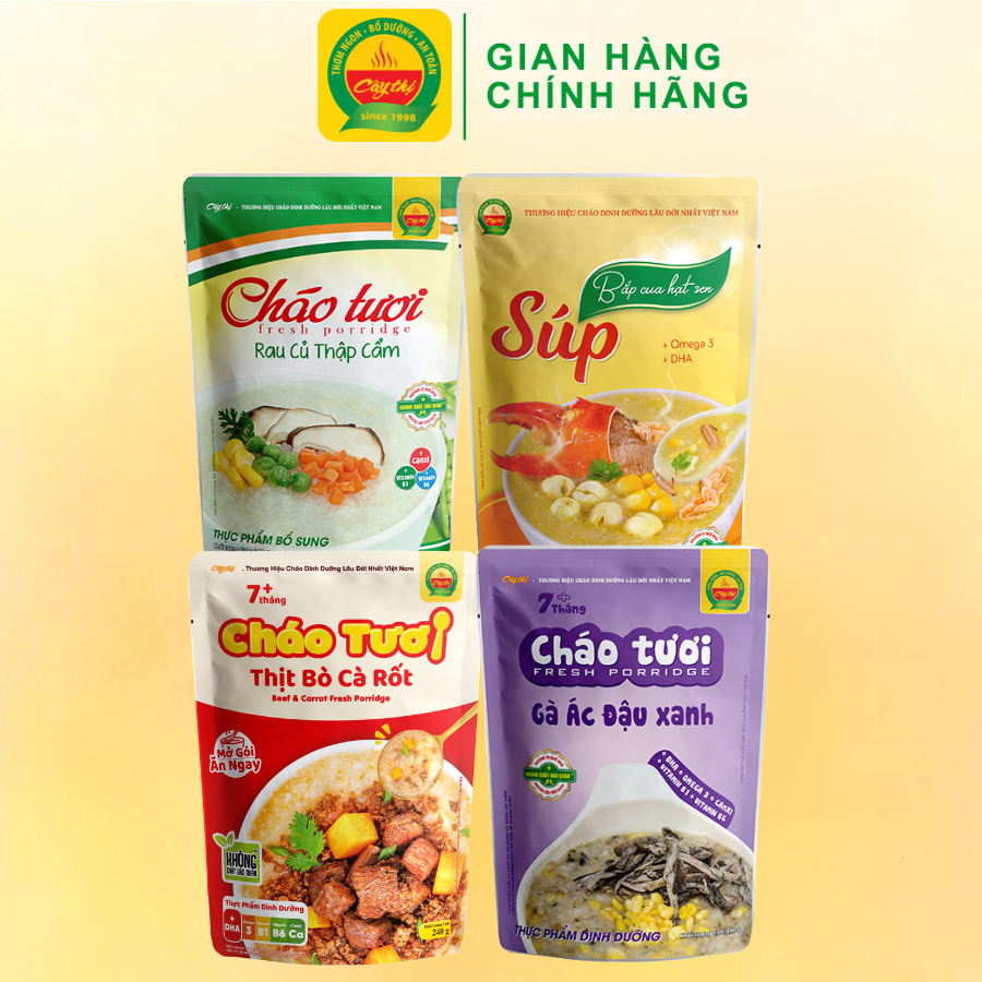 Combo Mix 3 cháo tươi + 1 Súp dinh dưỡng Bắp cua hạt sen