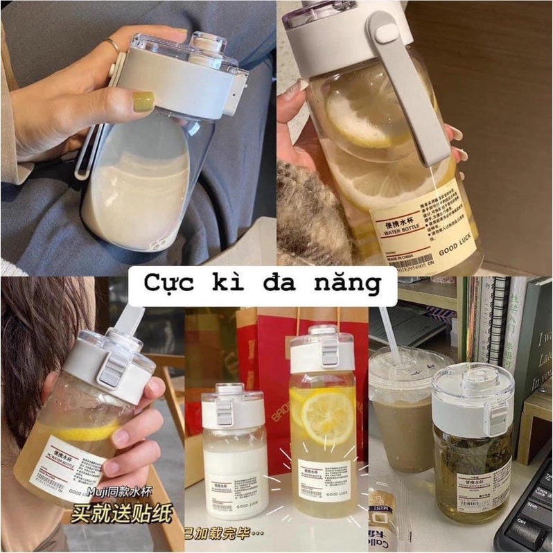 Bình Nước M UJI 350ml 550ml 800 ml Trong Suốt Sang Trọng Nắp Bật, Có Dây Xách Tiện Lợi Đi Học Đi Làm