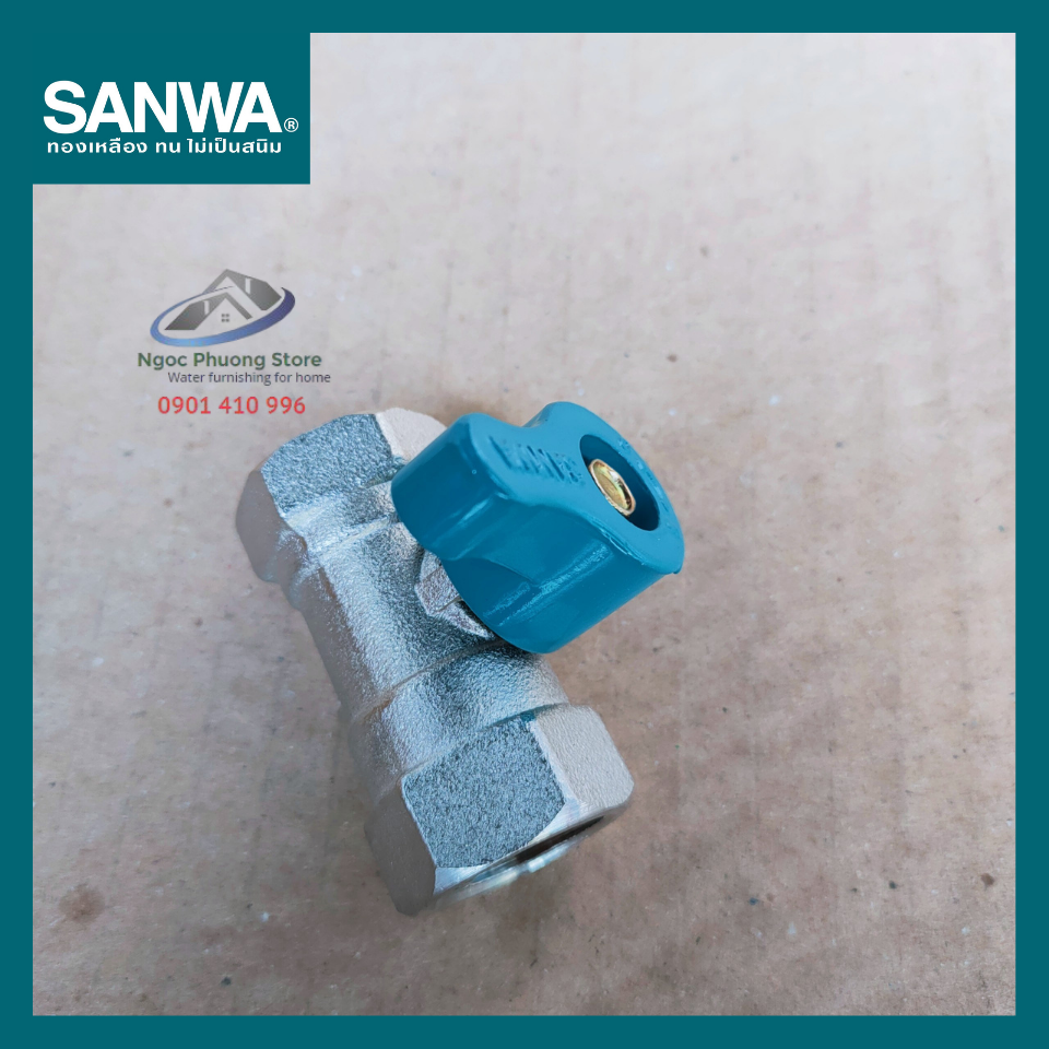 Van Khóa Nước, Van Bi Đồng Mạ 2 Đầu Ren Trong Sanwa Thái Lan Phi 21mm BV15FF