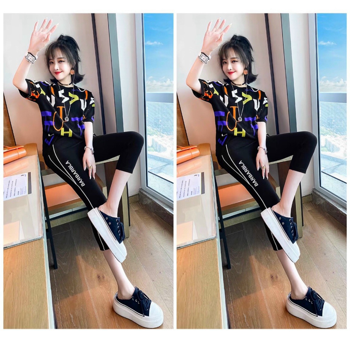 Đồ bộ thun cotton ngố nữ họa tiết
