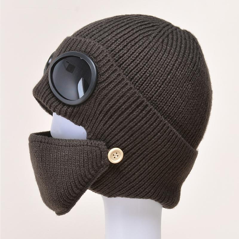 Mùa Đông Kính Máy Bay Ném Bom Nón Earflaps Nữ Mặt Nạ Nón Len Chống Gió Bò Hood Dày Ấm Bonnet Nắp Cho Nam Balo