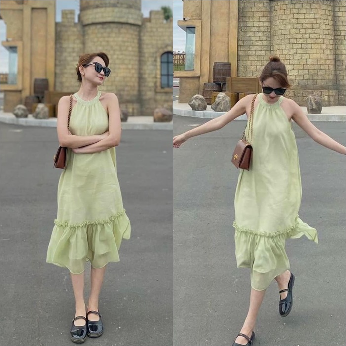 ĐẦM DÂY CỔ YẾM DÀI MIDI SUÔNG TRƠN XANH BƠ SÁT NÁCH HẠ EO MAXI ĐUÔI CÁ DẠO PHỐ ĐI TIỆC ĐI CHƠI ĐI BIỂN