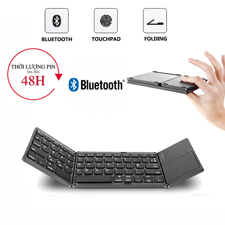 Bàn phím không dây Bluetooth A18 có trackpad gấp gọn cho điện thoại, máy tính bảng, tvbox - Hàng chính hãng + Tặng kèm hộp đựng tai nghe Carbon thuận tiện
