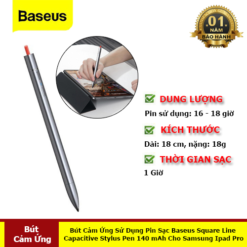 Bút Cảm Ứng Square Line Capacitive Stylus Pen (Anti Misoperation) Sử Dụng Pin Sạc 140mah Cho Điện Thoại, Máy Tính Bảng - Hàng Chính Hãng Baseus