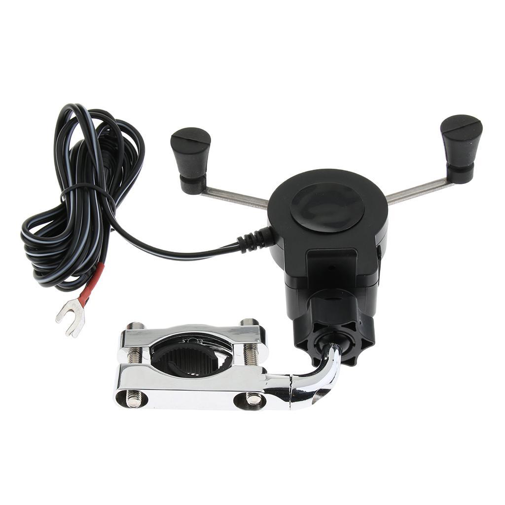 Universal Motorcycle Handlebar Cell Phone Holder Mount with USB Charger