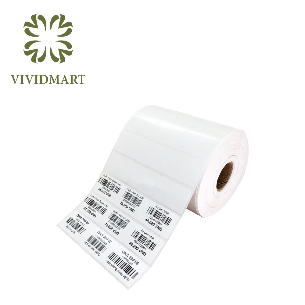 DECAL THƯỜNG 35x22mm IN MÃ VẠCH, TEM NIÊM PHONG XƯƠNG CÁ CHỐNG BÓC CUỘN 50m, KHỔ GIẤY: 110m