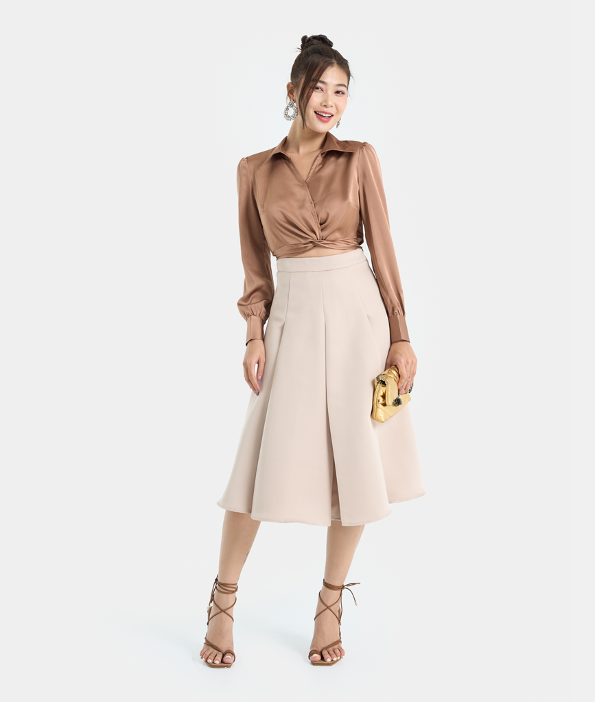 Áo Sơmi Nữ Thời Trang HNOSS Xoắn Eo Buộc Nơ Lưng HNAKI068